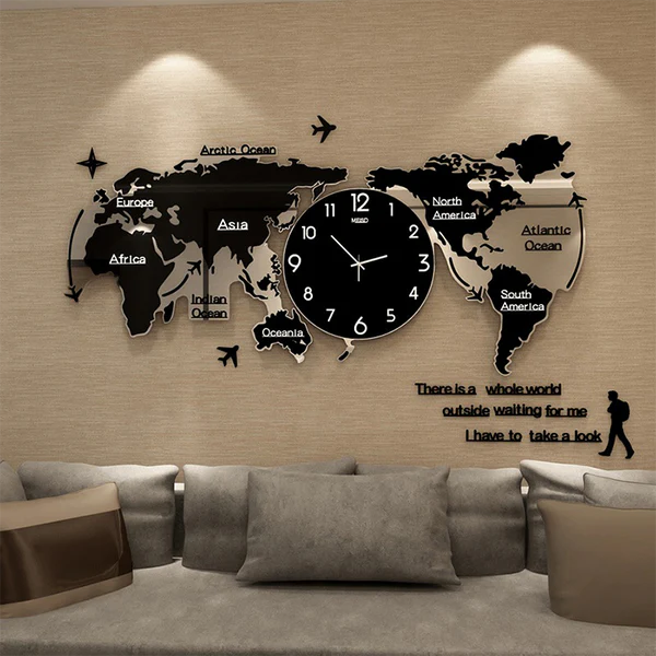 3D Wooden World Map Wall Clock – Digital Style Decor (24x24 Inch)